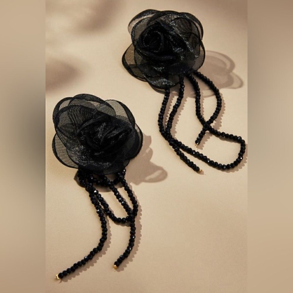 Anthropologie Black Floral Earrings